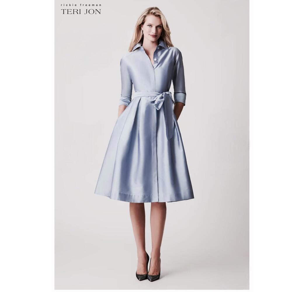 Rickie Freeman TERI JON Neiman Marcus Exclusive NWT Taffeta Dress in Blue - 14